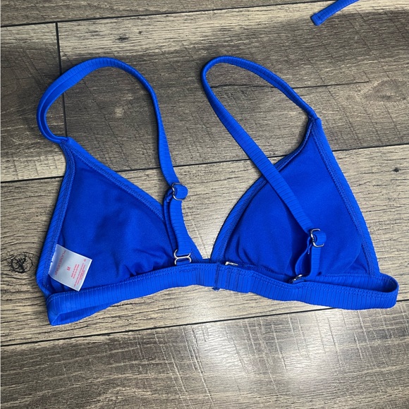 blue ribbed, tie bottom bikini set - Picture 2 of 5